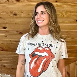 Rolling Stones 1975 US Tour Tee: Distressed Splatter-Paint Rock
Band T-Shirt